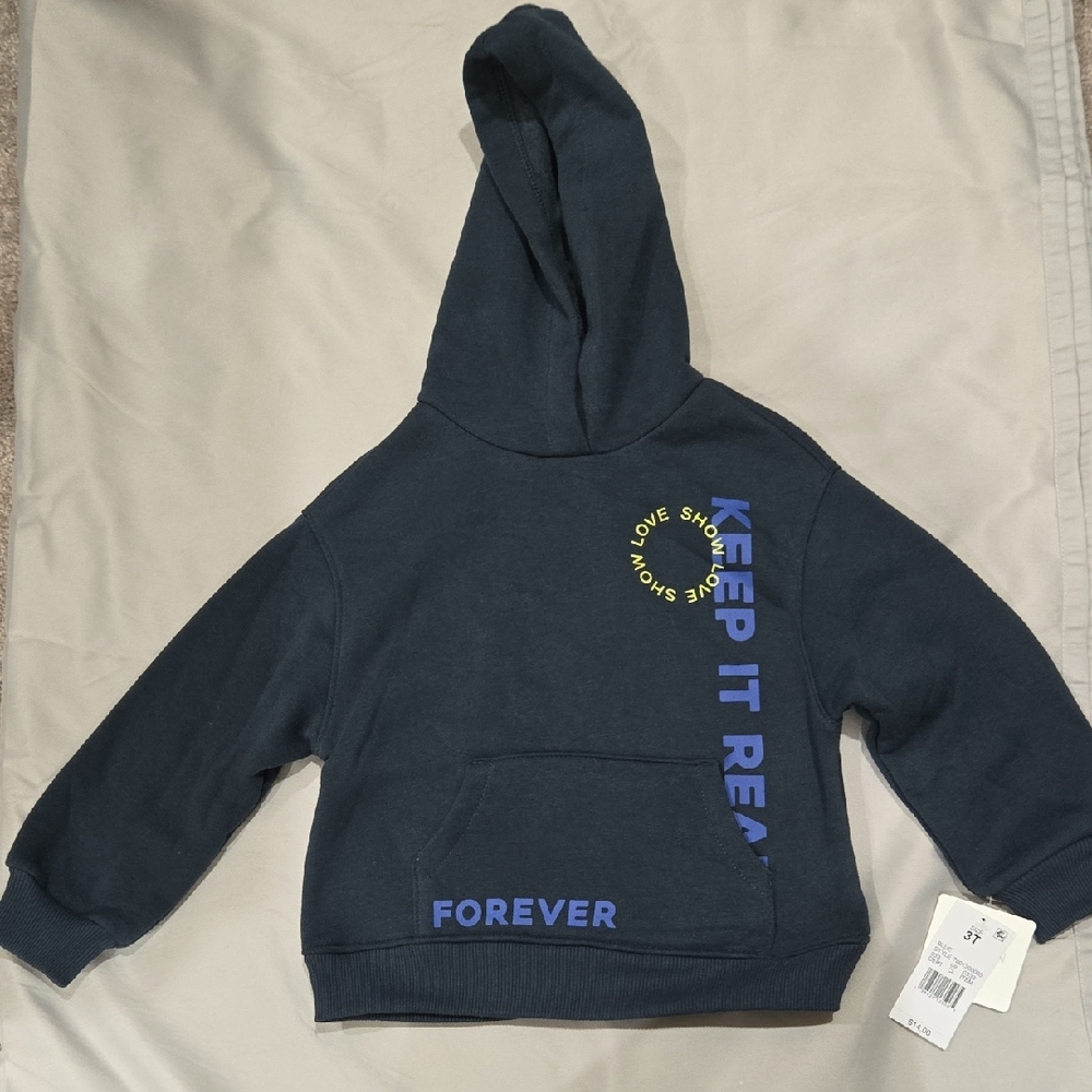 Boy's Dark Blue Hoodie with Graphic Print - 3T